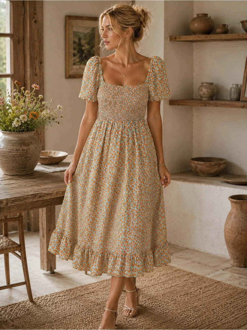 J. Crew Cottagecore Milkmaid Coquette Floral Smocked Midi Dress